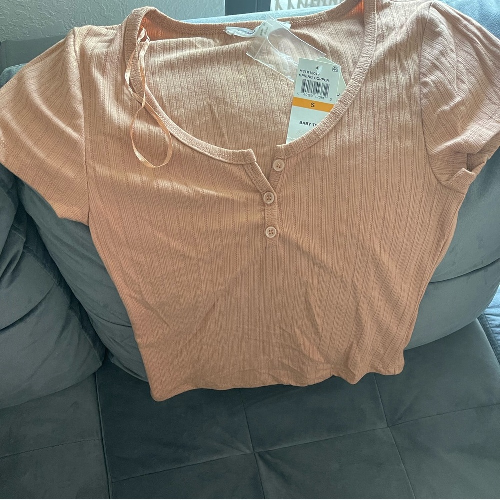Hippie Rose peach Short Sleeve Rib Knit Baby Tee, size small